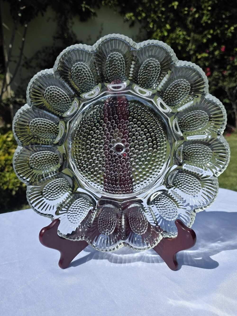 Vintage Indiana Glass “Happenings” Clear Glass Deviled Egg Plate / Egg Dish – 11